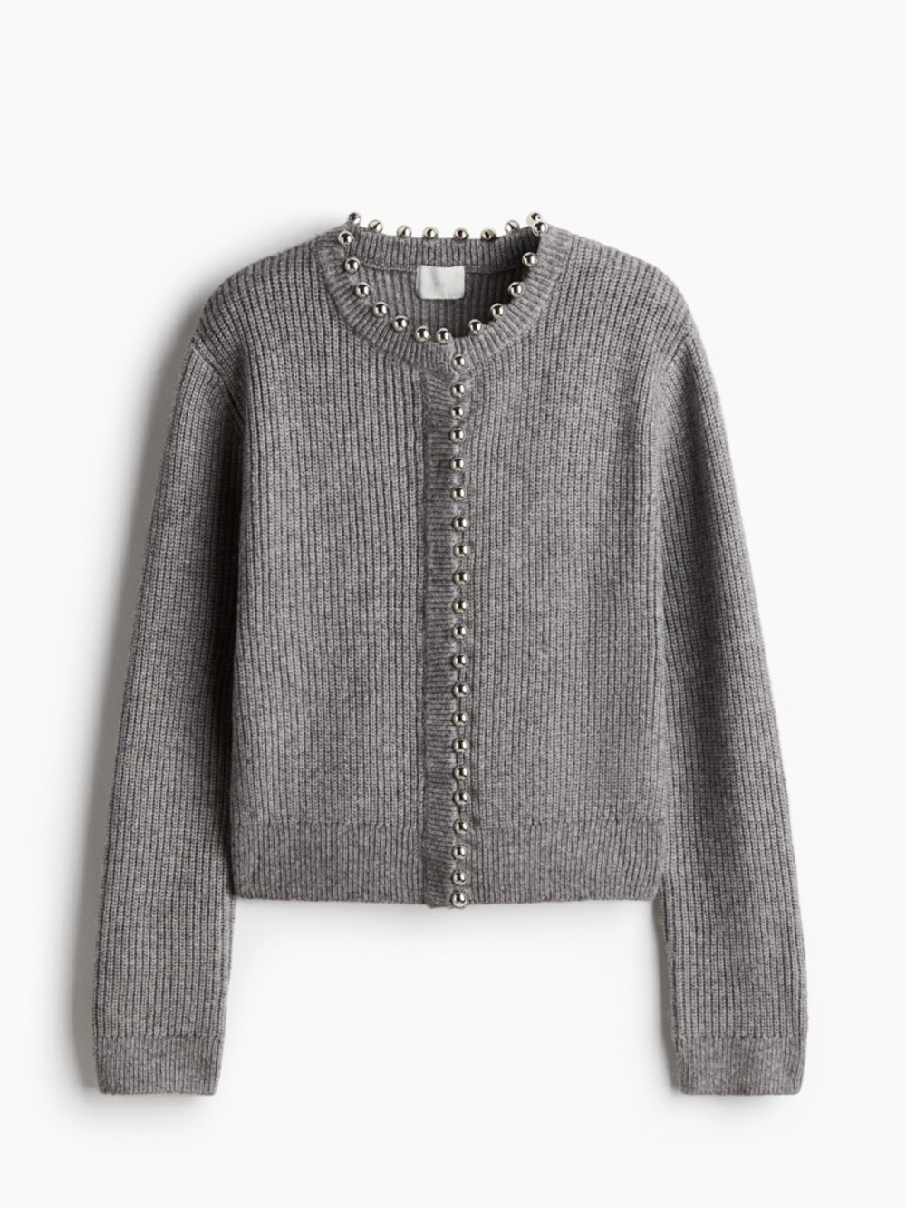 H&M Grey Beaded Knit Cardigan Sweater Medium Elegant Old money style